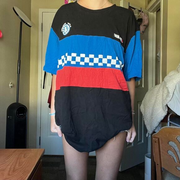 blue and red racecar checkered oversized vintage graphic racing oversized shirt - Picture 2 of 4